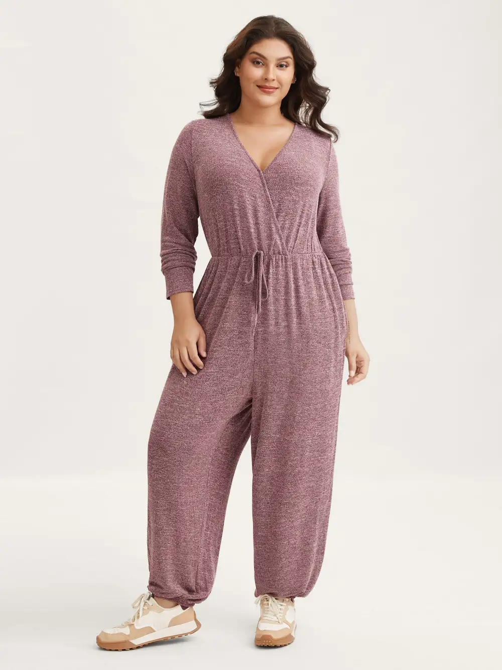 Elastic Waist Overlap Collar Lounge Jumpsuit