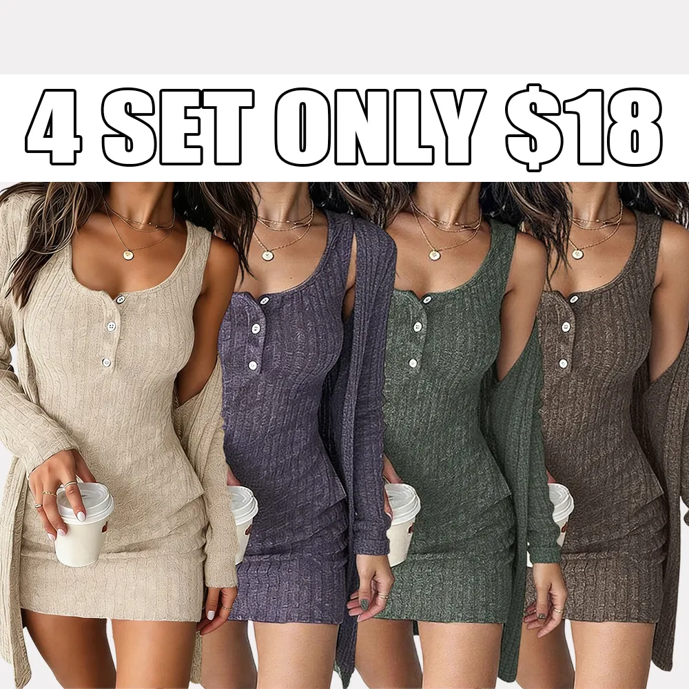 Women's Knitted Striped Dress Set