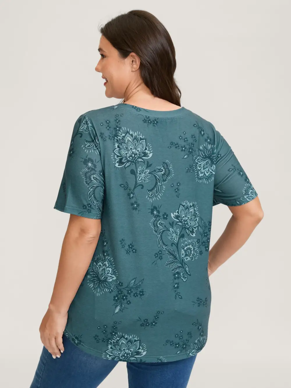 Floral V-Neck Drapey T-Shirt