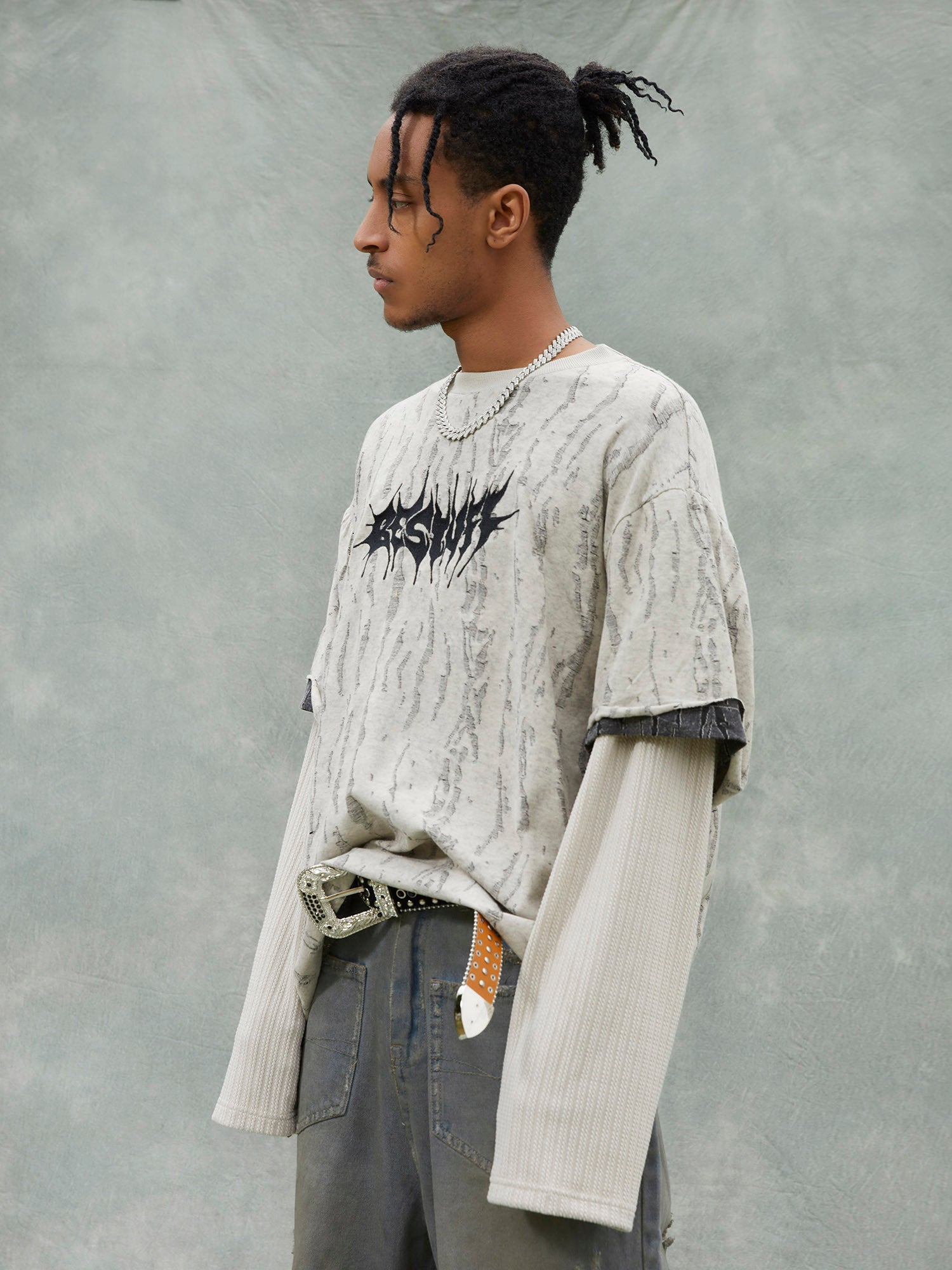 Faux Two-piece Distressed Woolen T-shirt - 2005