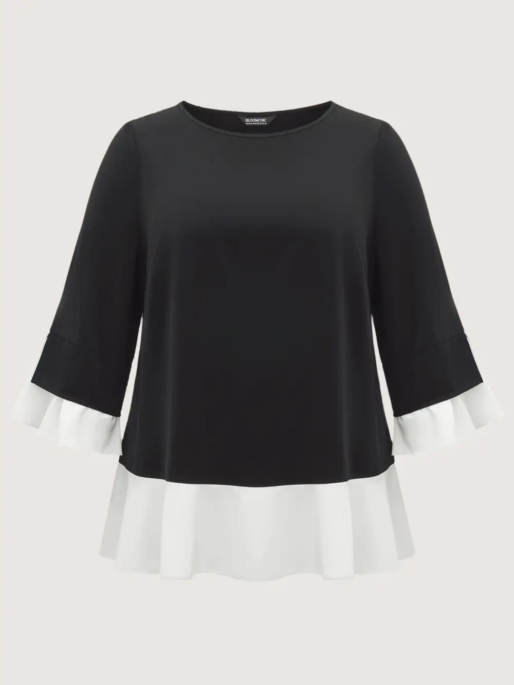 Contrast Patchwork Bell Sleeve Blouse