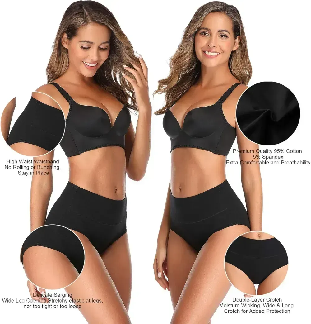 Womens Underwear,Cotton Mid Waist No Muffin Top Full Coverage Brief Ladies Panties Lingerie Undergarments for Women Multipack