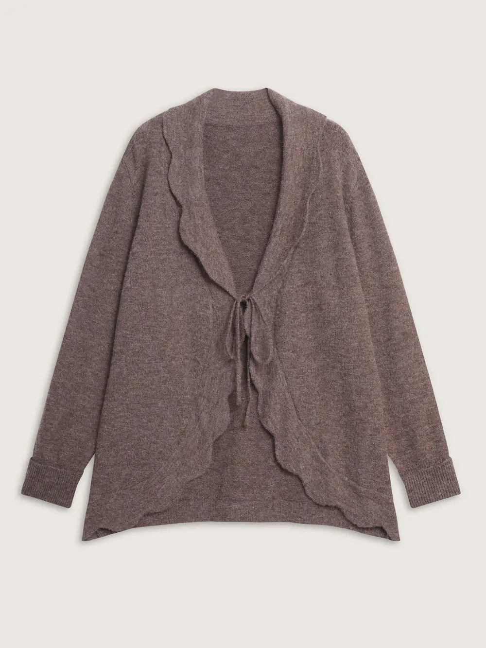 Wavy Arc Hem Tie-Front Knit Cardigan