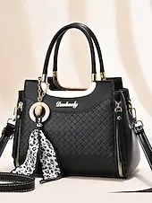 Women's Green Quilted Handbag with Gold Handle, Leopard Print Scarf Accent, and Crossbody Strap for Casual and Office Use