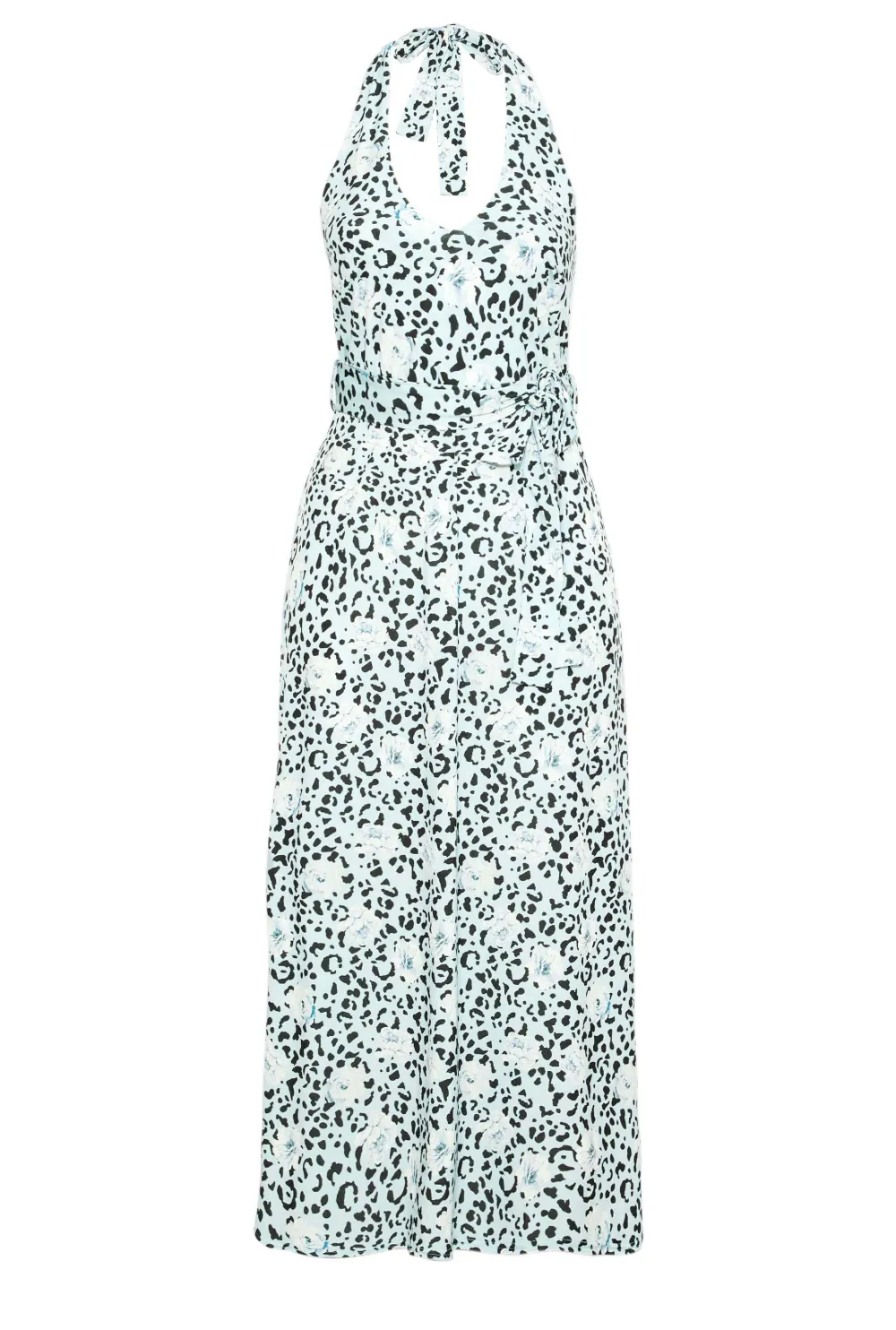 YOURS LONDON Curve Blue Leopard Print Halter Neck Maxi Dress