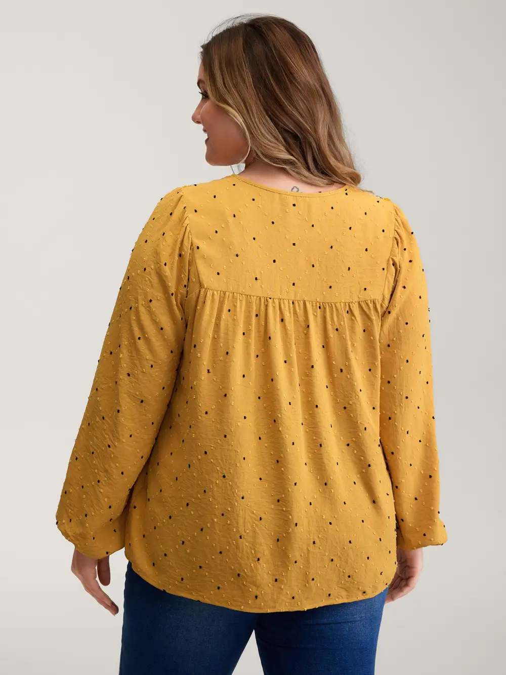 Textured Dot Embroidered Tassel Flowy Blouse