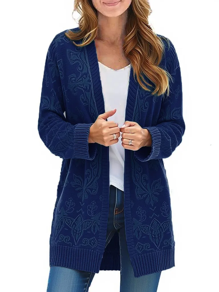 Women's long-sleeved twist knitted cardigan sweater cardigan autumn coat with pockets