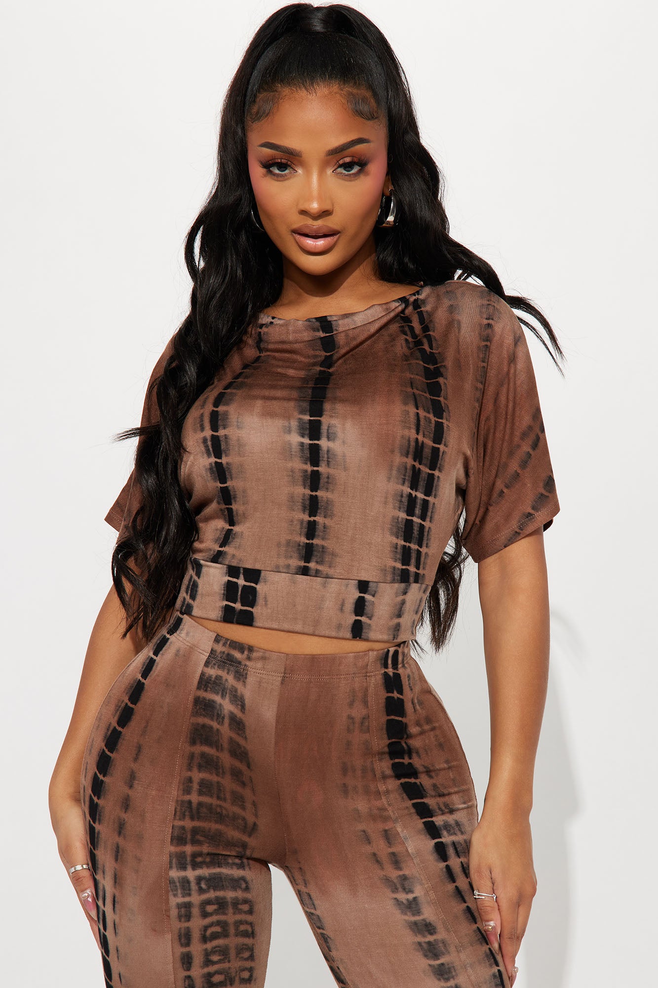 Come Again Tie Dye Pant Set - Brown/combo