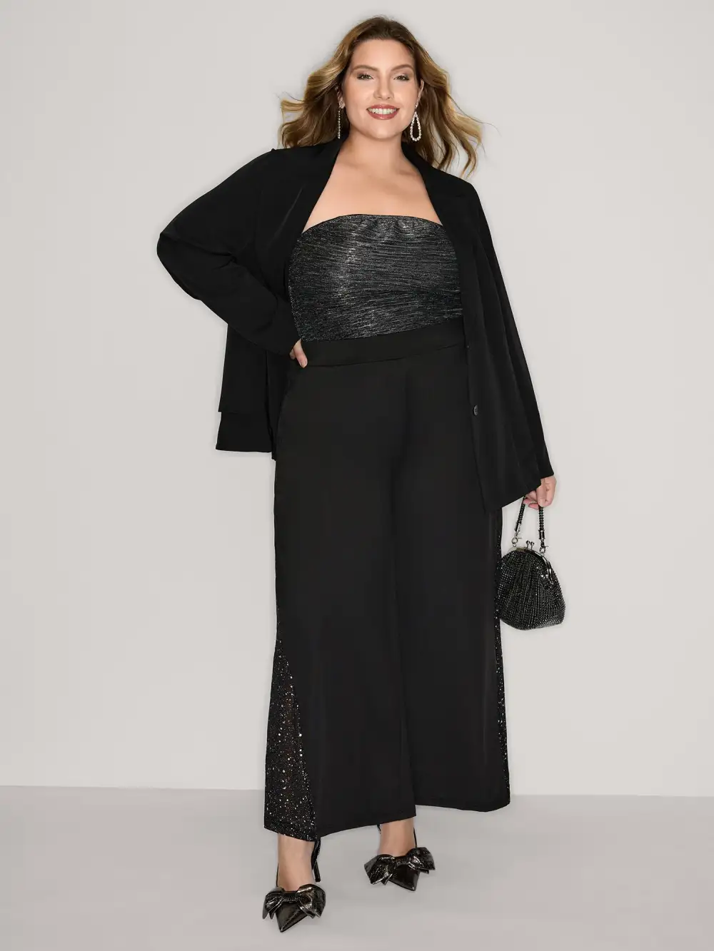 Ruffled Hem Double Button Blazer