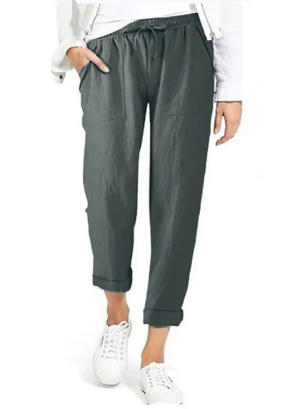 Women's Pants Trousers Capri shorts Baggy Faux Linen Solid Colored Baggy Ankle-Length Mid Waist Basic Casual Daily Black Wine S M Summer Spring &  Fall