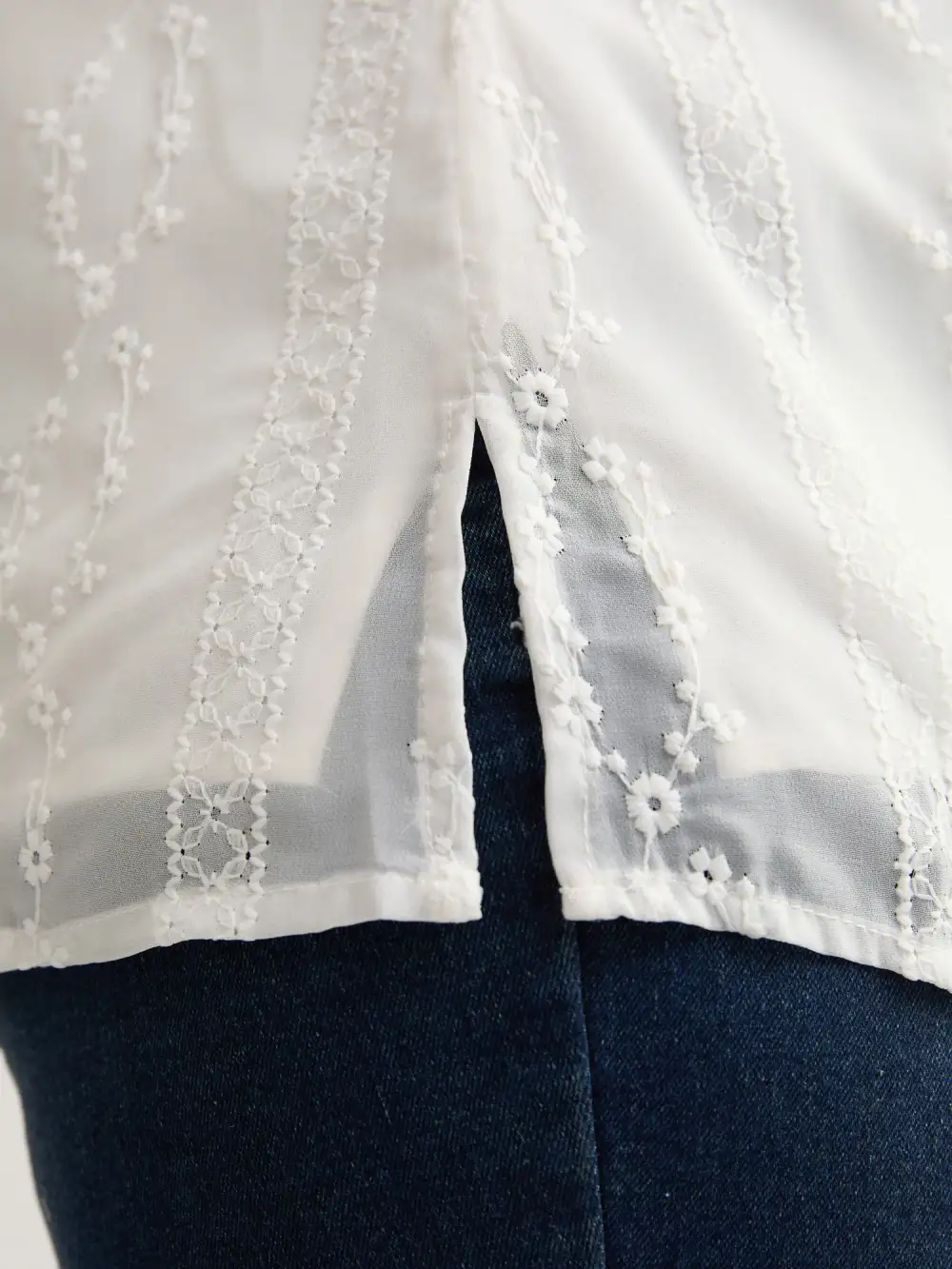 Texture Mesh Button Detail Tucked Seam Blouse