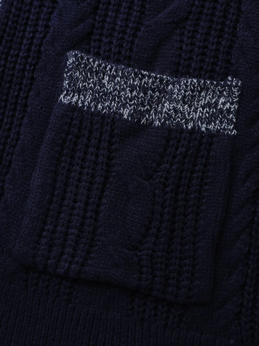 Mixed-Yarn Color Contrast Pockets Knit Cardigan