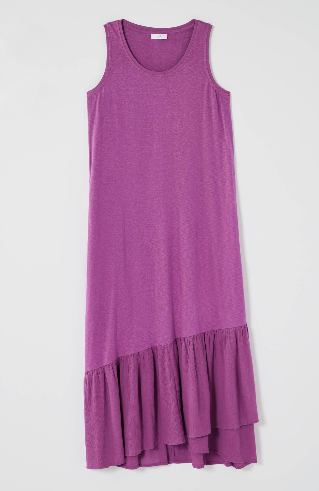 Mixed-Media Flounced-Hem Knit Dress