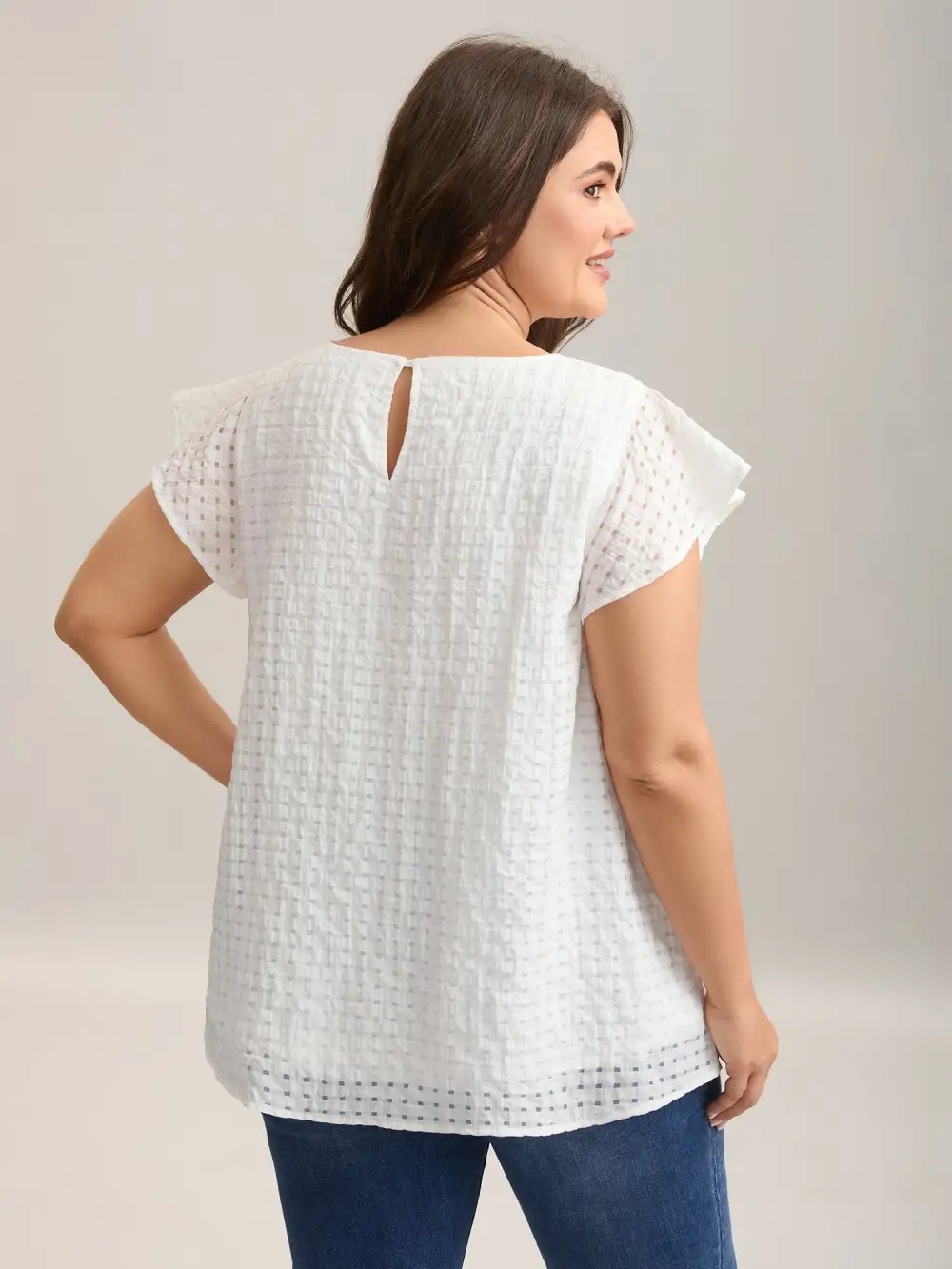 Textured Sheer Lined Flutter Sleeve Blouse