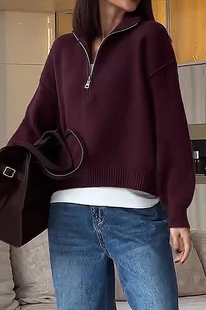 Women's Solid Color Zipper Top