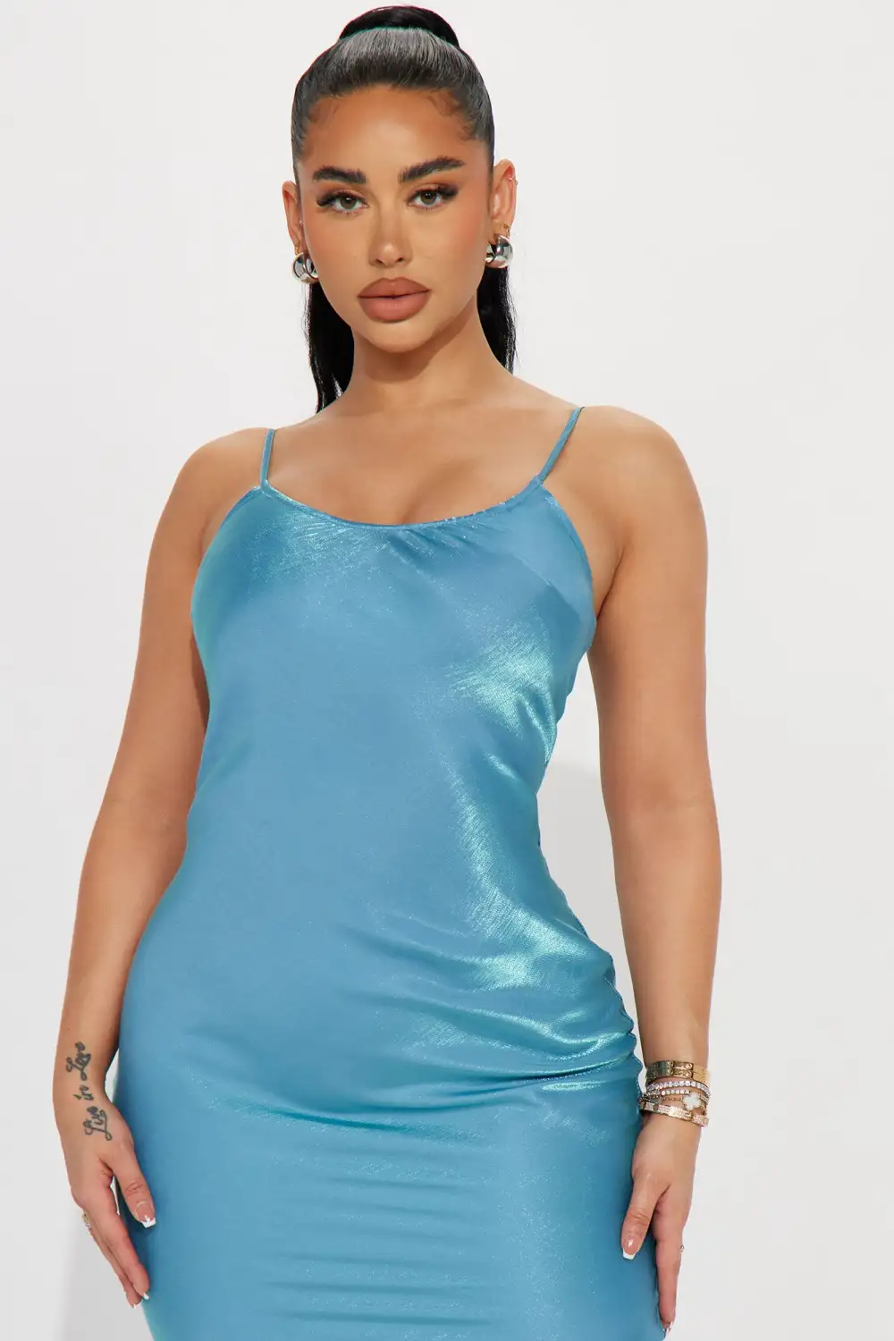 Celeste Satin Maxi Dress - Light Blue