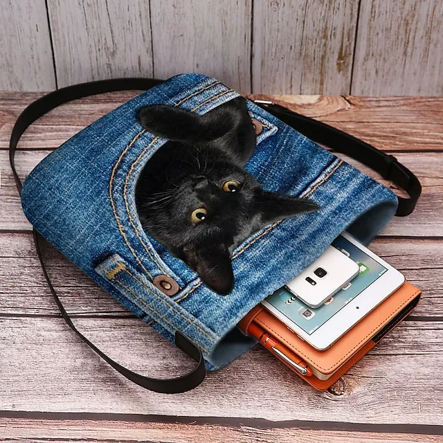 Women's Crossbody Bag Shoulder Bag Fluffy Bag Polyester Outdoor Daily Holiday Print Large Capacity Lightweight Durable Cat Yellow Red Blue