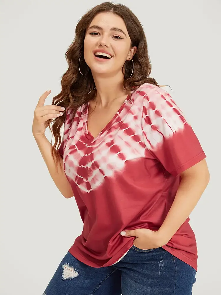 Tie Dye Short Sleeve V Neck T-shirt