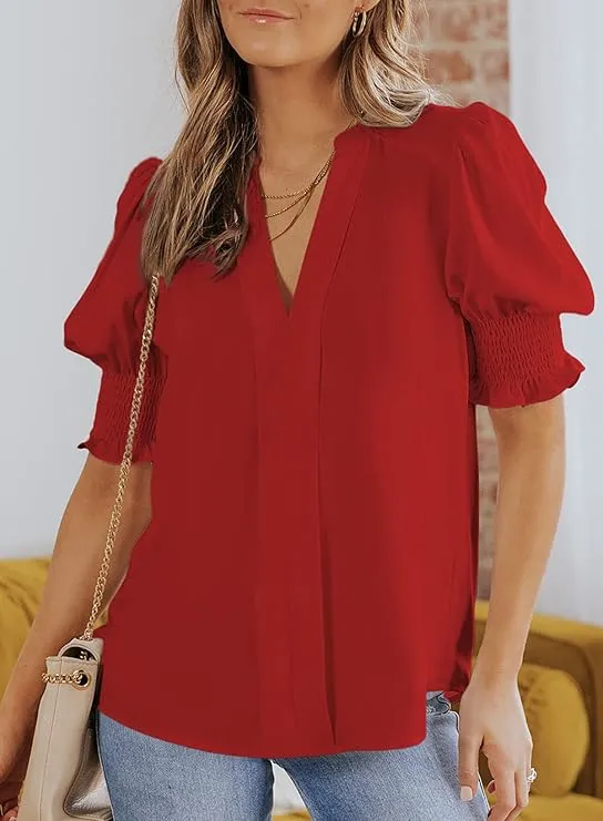 Women’s V-Neck Ruffle Sleeve Floral Blouse – Casual Lightweight Summer Tee 2025