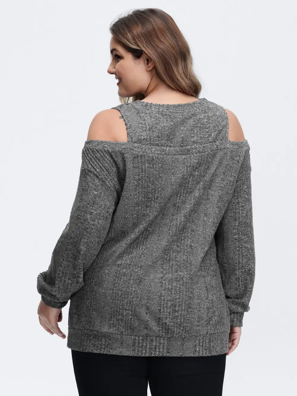 Off-Shoulder Textured Solid Sweatshirt
