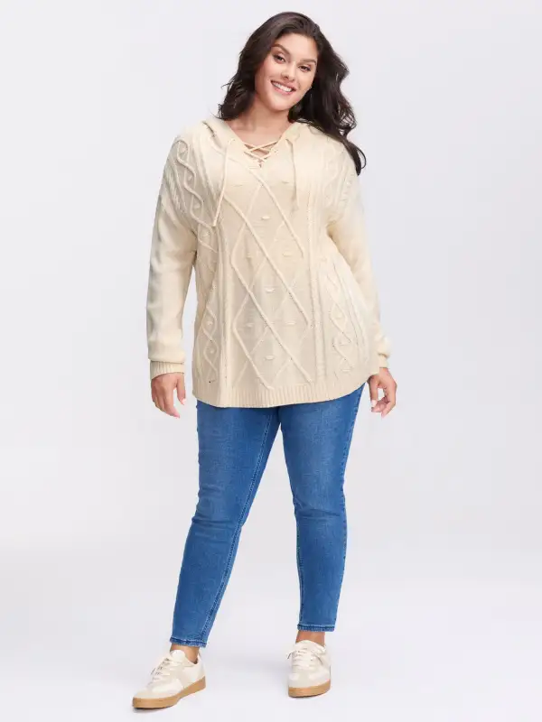 Textured Cross-Tie Hooded Pullover