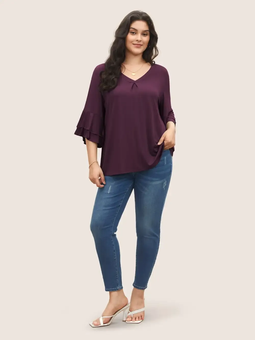 Supersoft Essentials Ruffle Layered Sleeve Pleated T-Shirt
