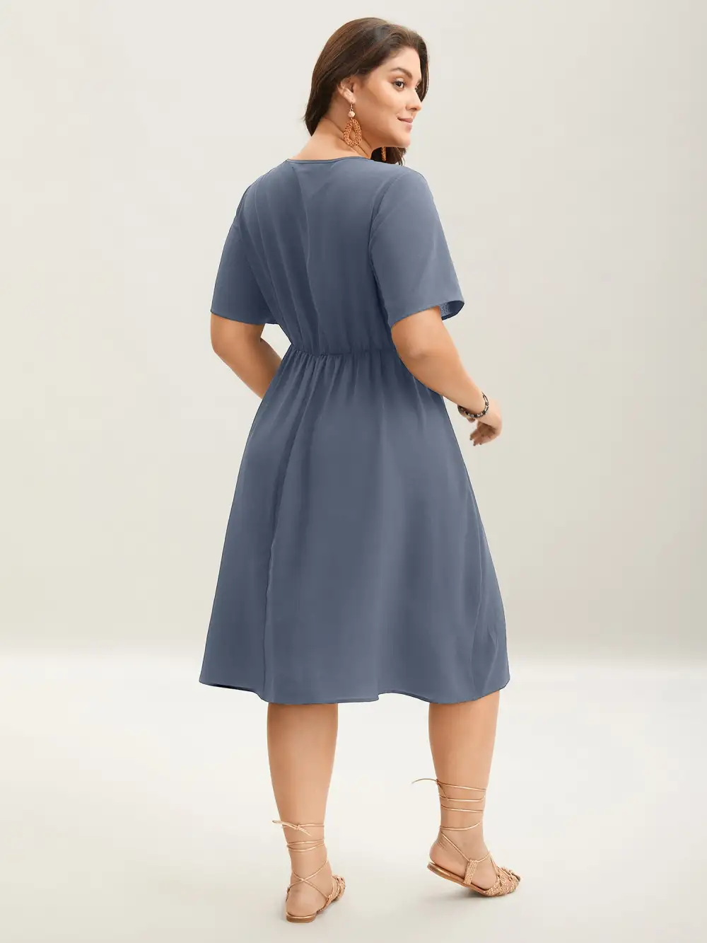 Floral Embroidered Waist-Cinched Midi Dress