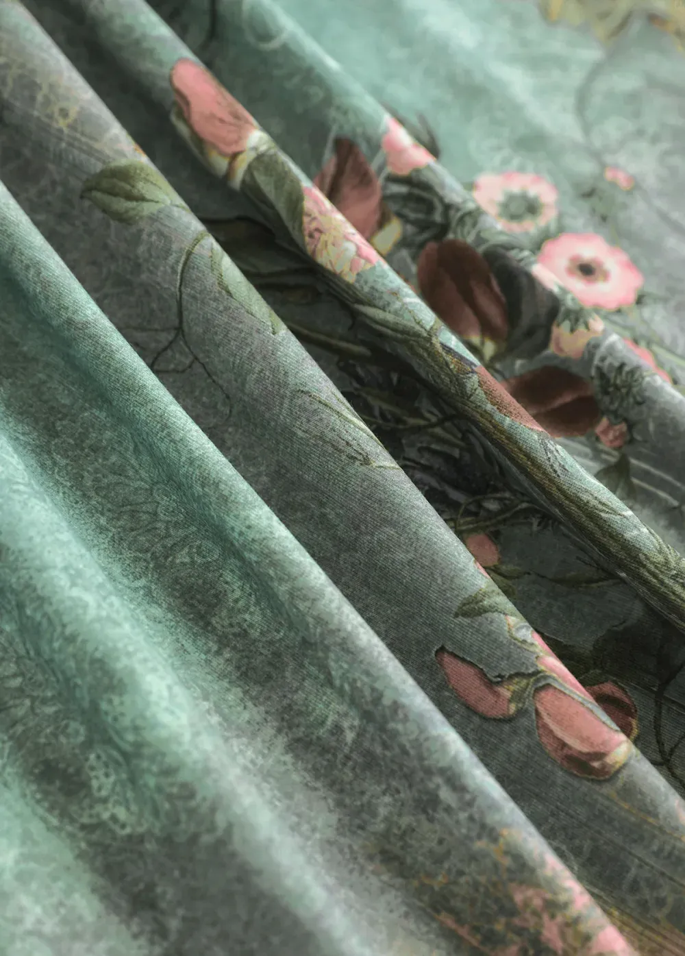 Sage Green Tuck Stitch Random Floral Print T Shirt