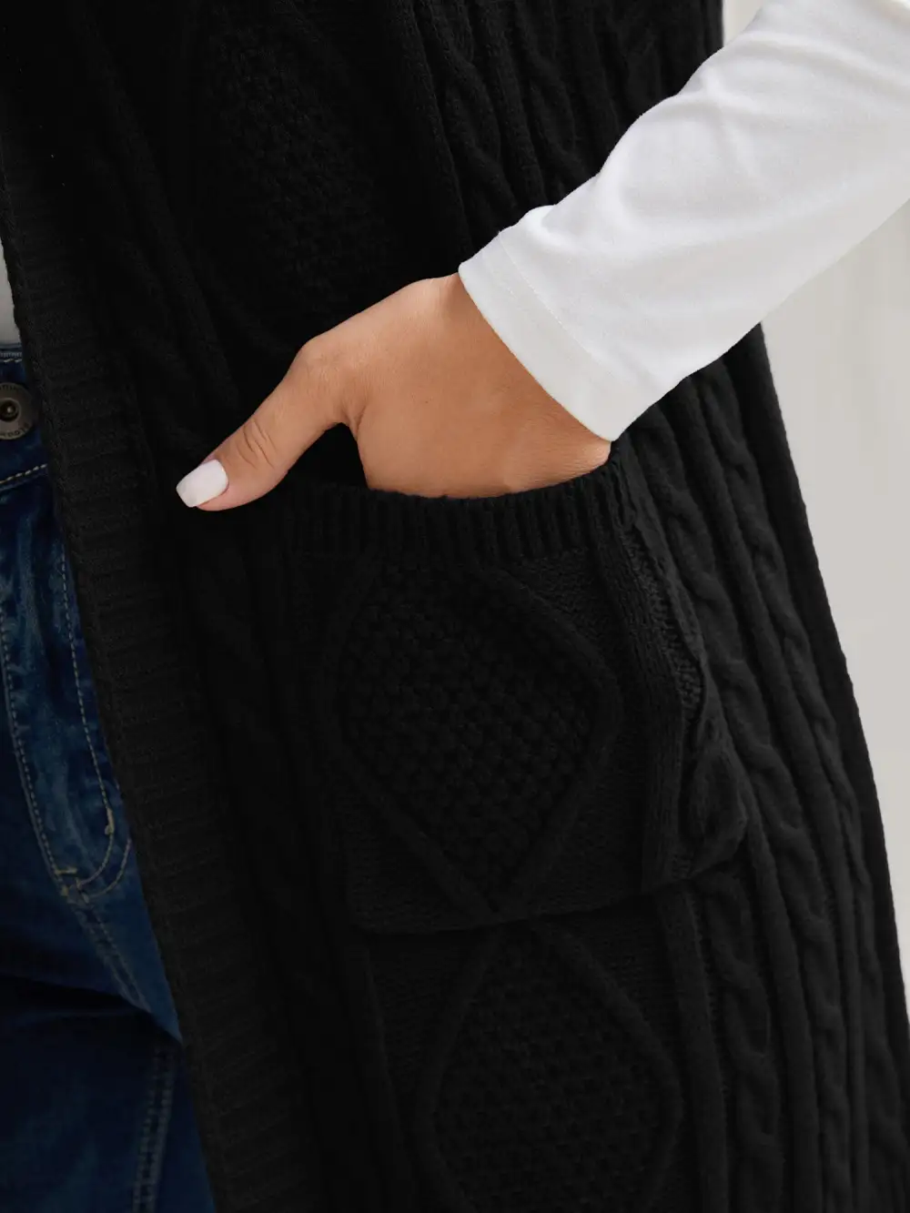 Twisted Hooded Sleeveless Knit Cardigan