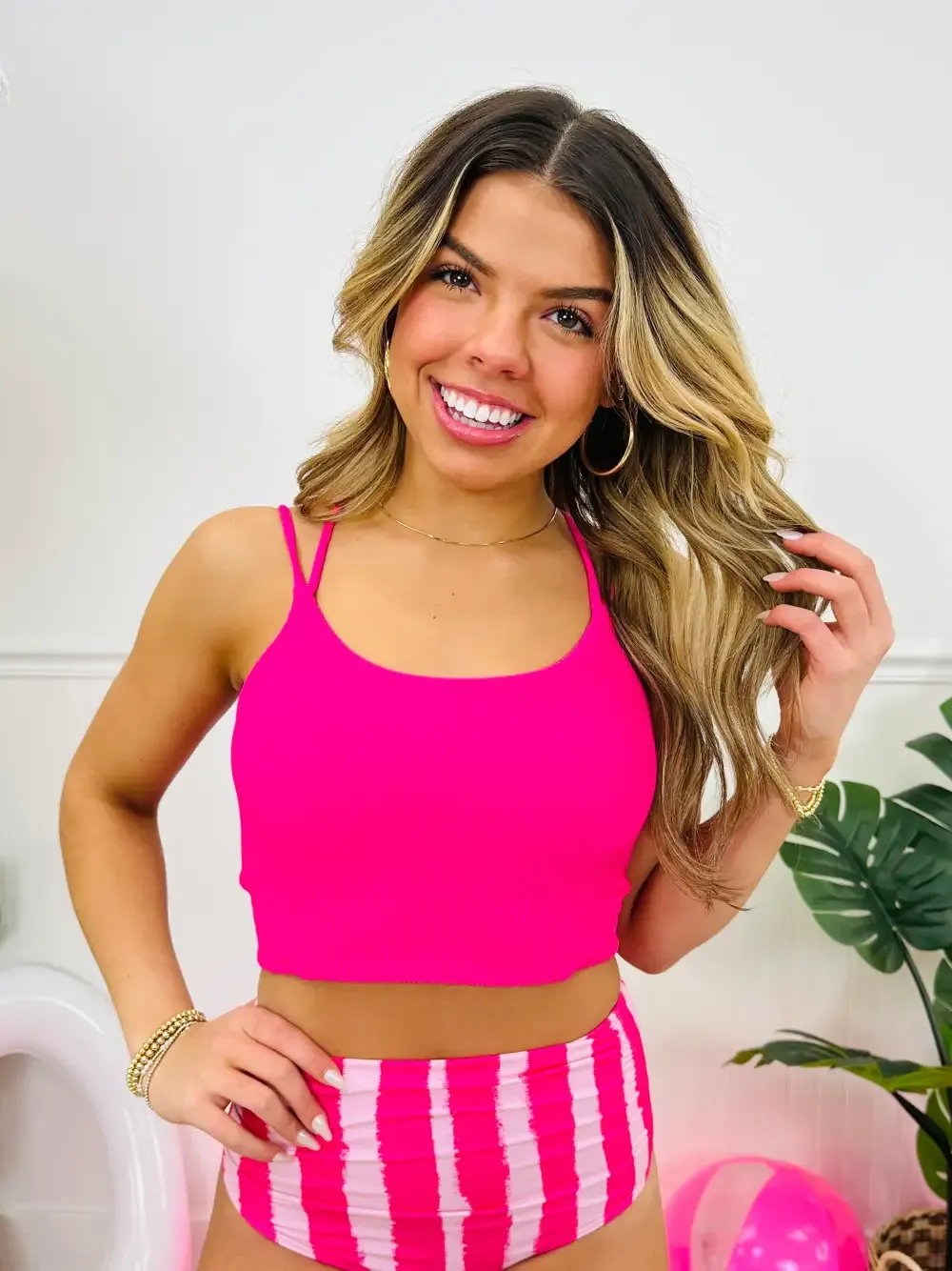 Mid Rise Swim Bottoms in Pink Dreams