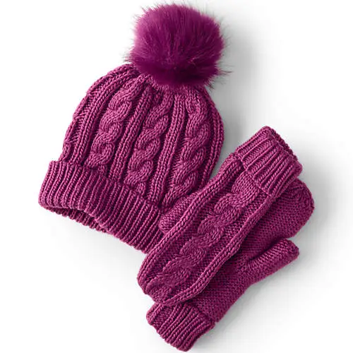 Women's Removable Pom Beanie and Mitten Gift Set