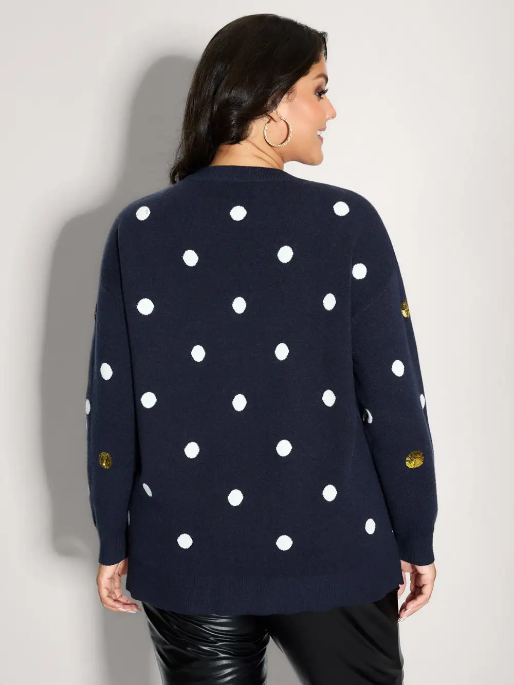 Polka Dots Jacquard Sequin Embroidery Pullover