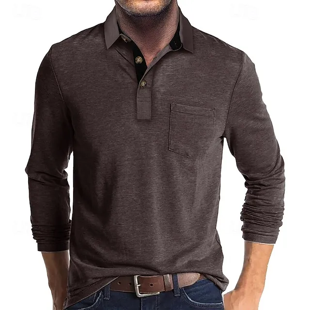 Men's Casual Solid Lapel Button Pocket Golf Polo Shirt