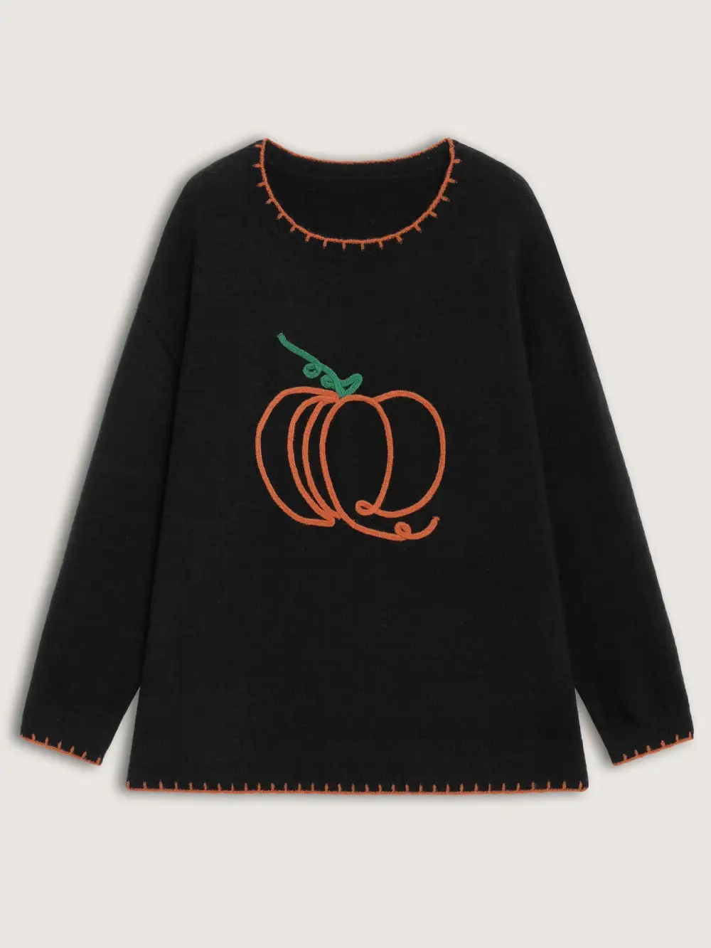 Pumpkin Rope Embroidery Contrast Pullover