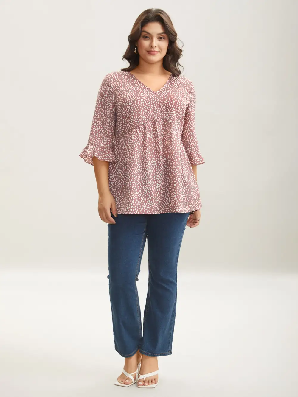 Leopard Print Ruffled Detail V-Neck Blouse