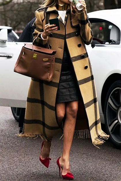 Womens Casual Fashion Long Plaid Jacket