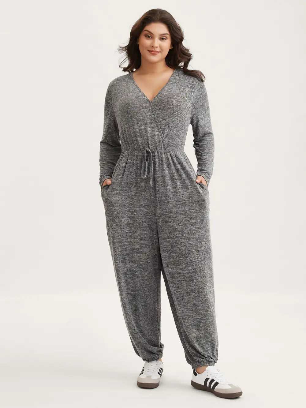 Elastic Waist Overlap Collar Lounge Jumpsuit