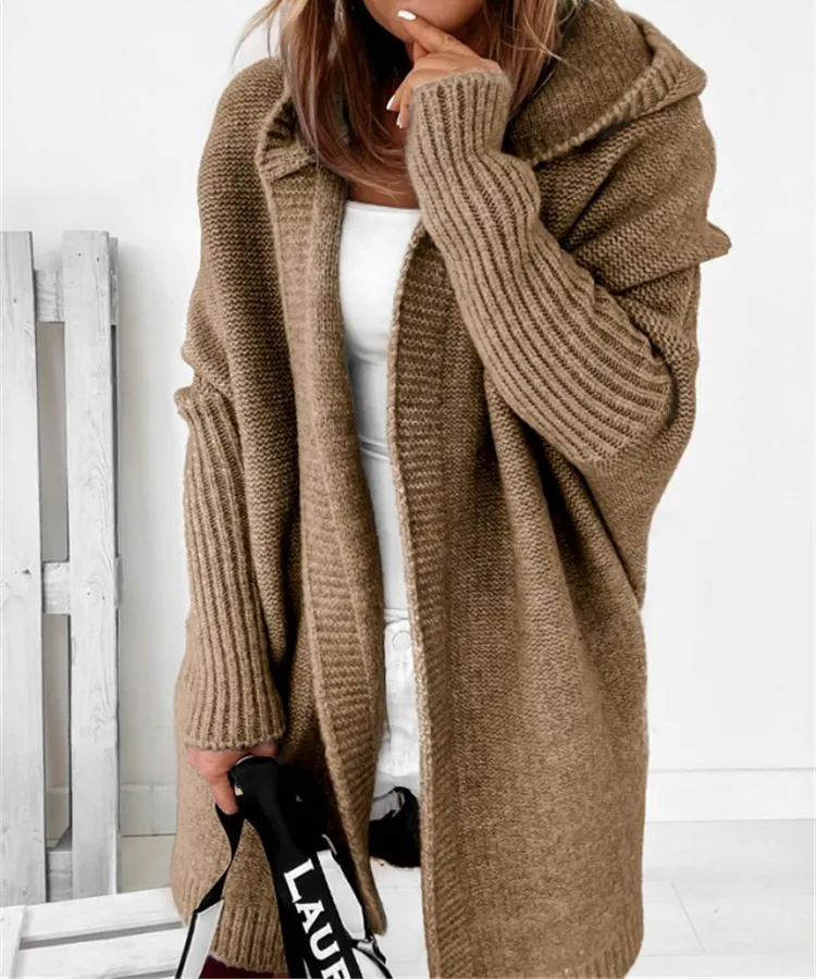 Hooded Sweater Bat-Shaped Soft Loose Back Patchwork Sweater