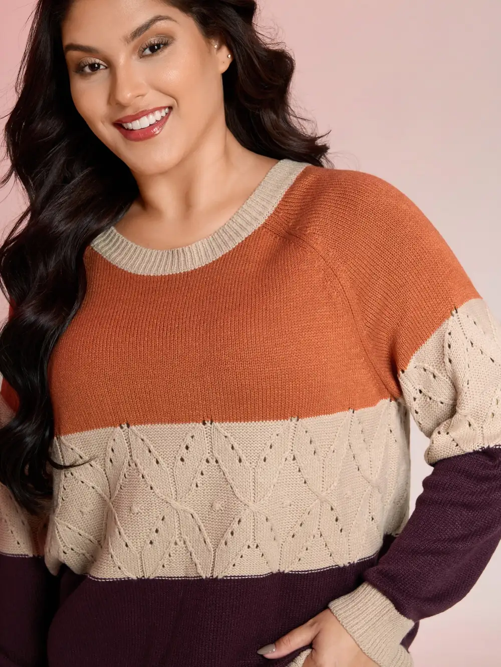 Colorblock Textured Ribbed Hem Pullover