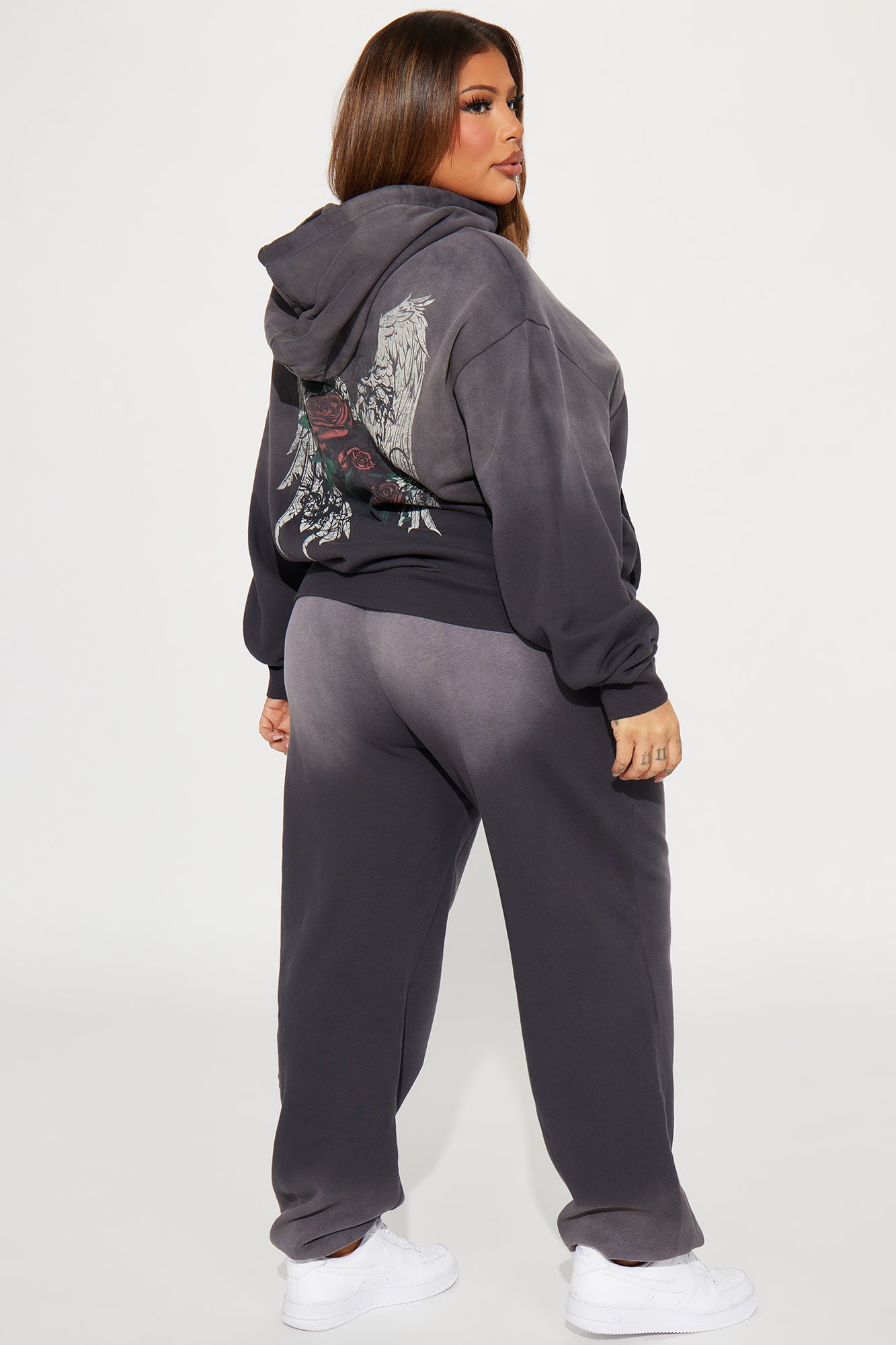 Give Me Roses Washed Jogger Set - Grey