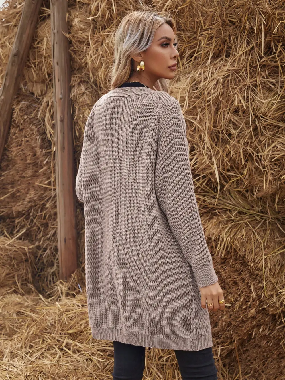 Solid Raglan Sleeve Open Front Cardigan