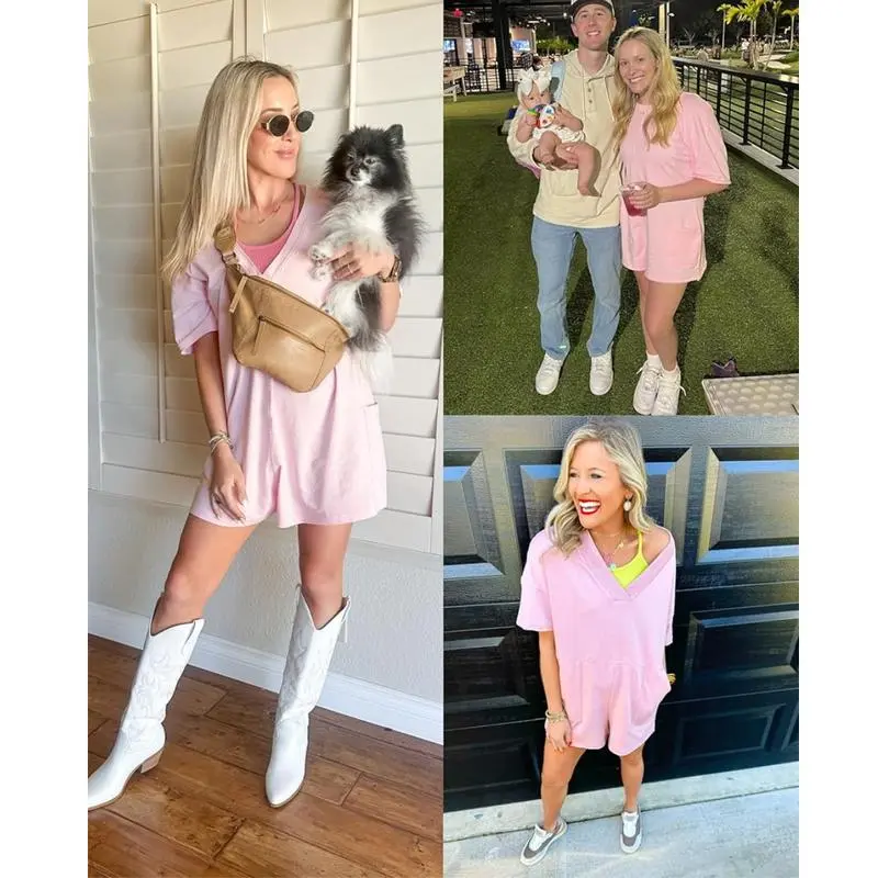 Women's Casual Oversized Short Sleeve Romper – Reversible Athletic Jumpsuit for Workouts & Daily Wear
