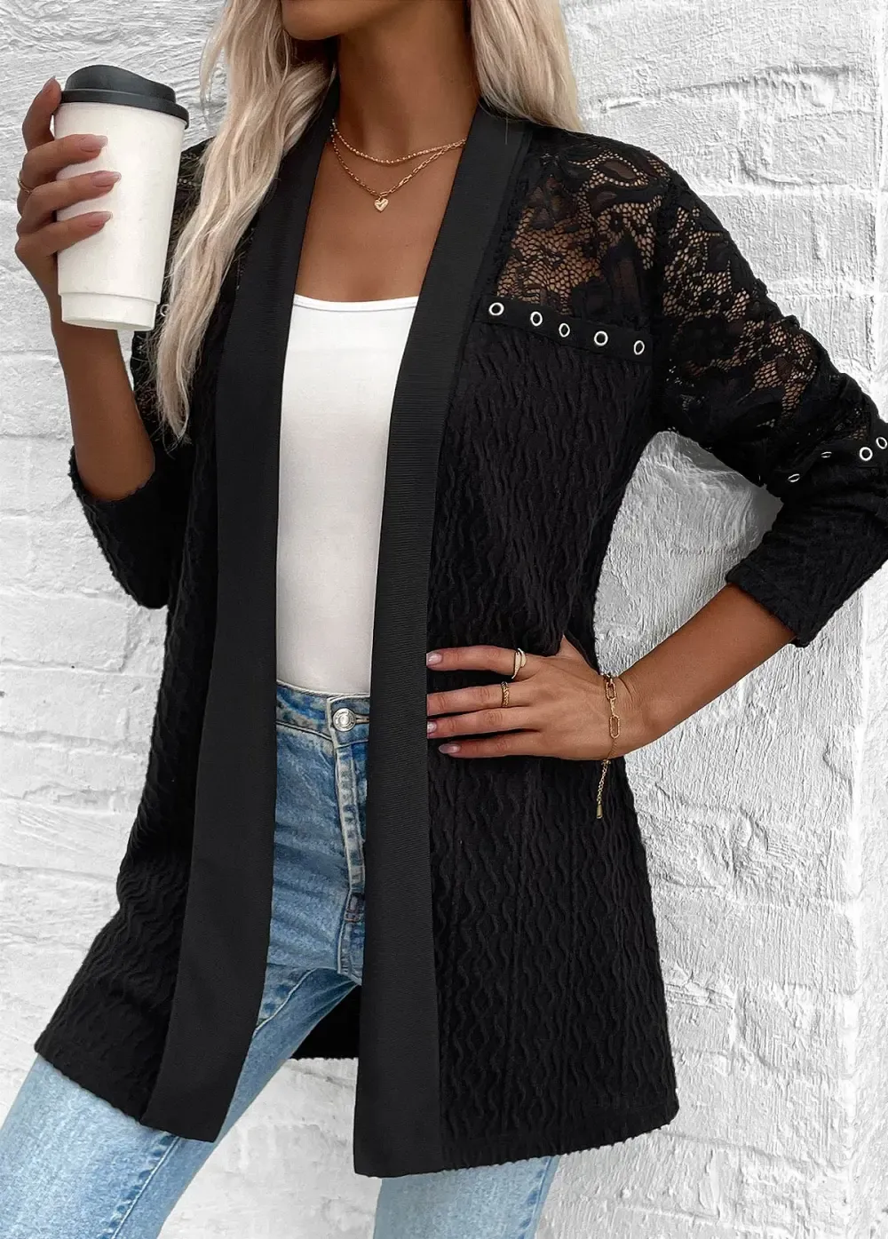 Black Patchwork Long Sleeve Light Cardigan
