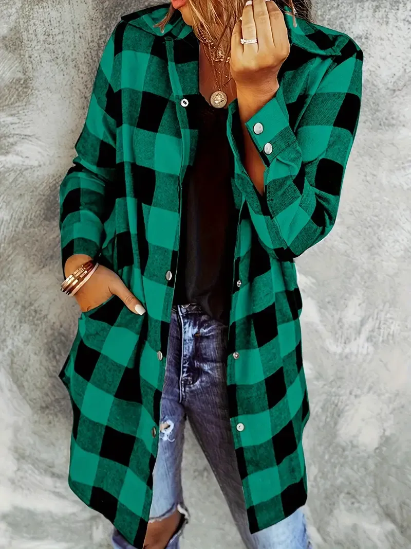 Plaid Print Button Front Shirt, Casual Long Sleeve Shirt For Spring & Fall,