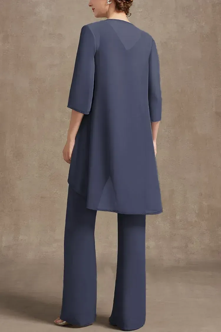 Plus Size Embroidery Chiffon Three Pieces Set Pant Suits