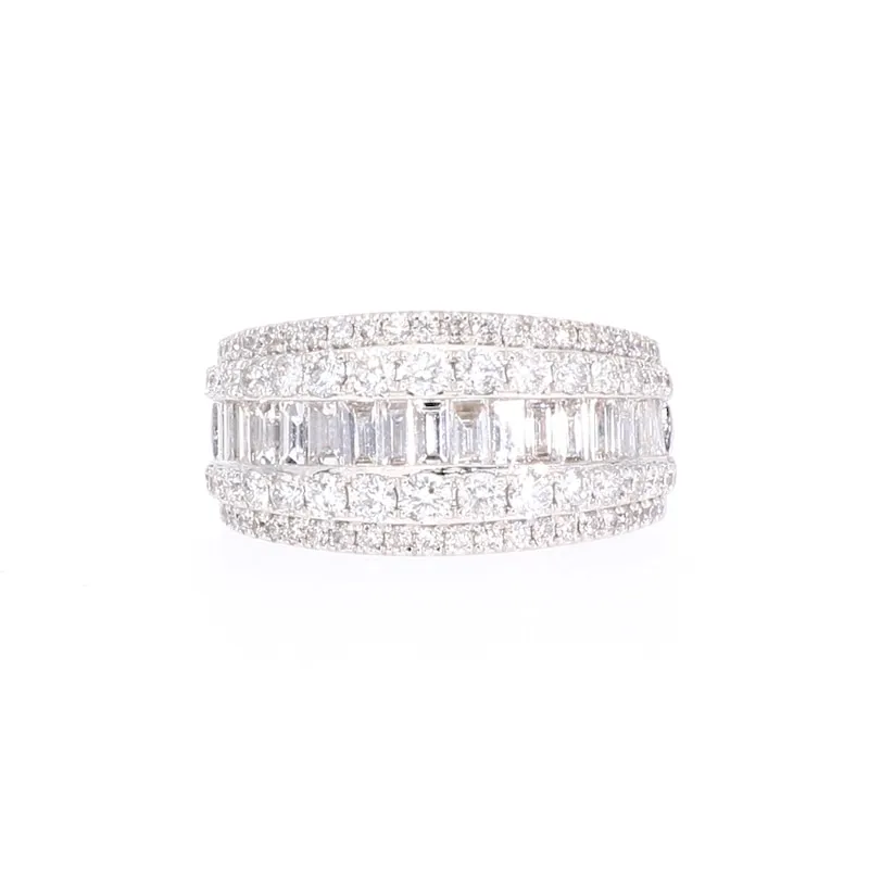Diamond Anniversary Ring 2 ct tw Round & Baguette-cut 14K White Gold