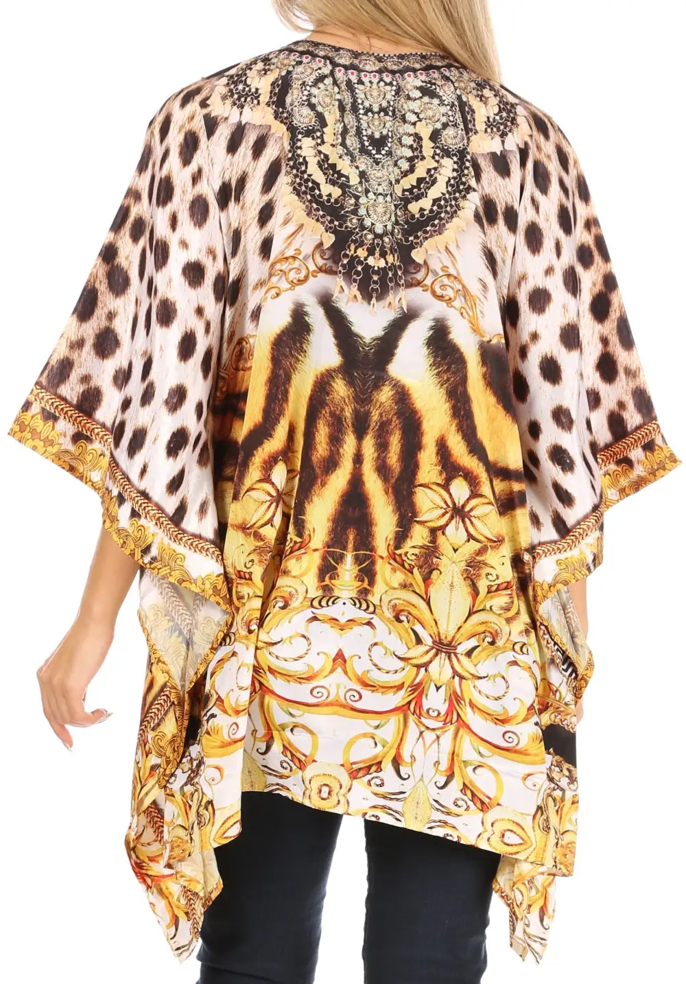 Women's Caftan Poncho Cover up V neck Top Lace up With Rhinestone