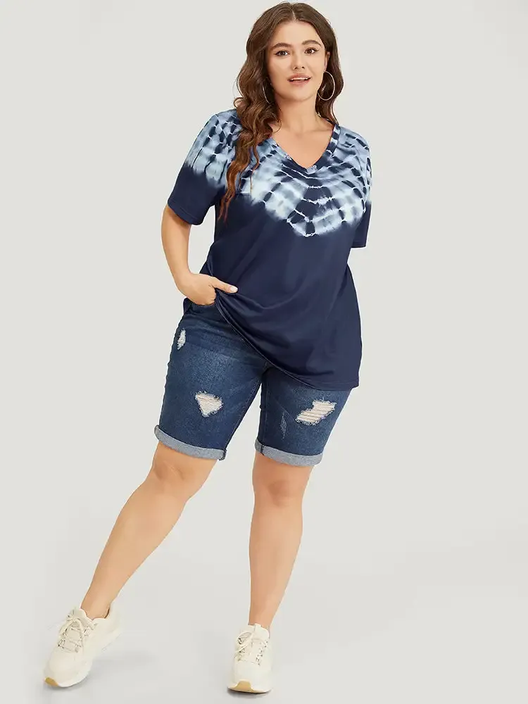 Tie Dye Short Sleeve V Neck T-shirt