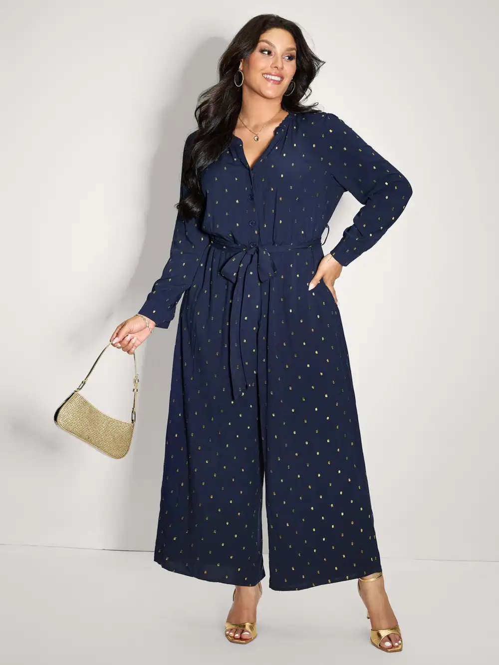 Supersoft Jacquard Dots Belted Jumpsuit
