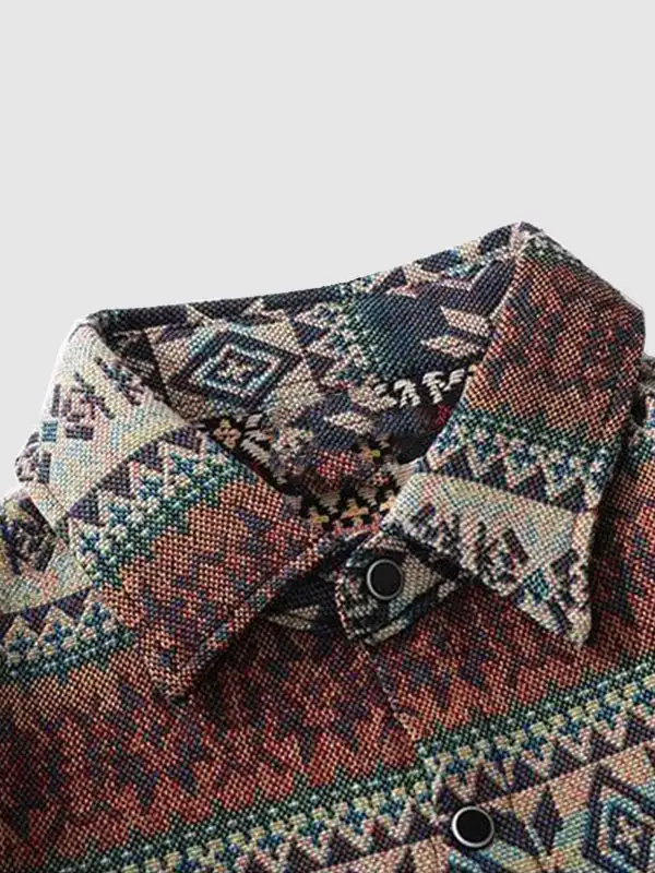 Men's Western Geometric Ethnic Vintage Blend Wool Shirt Jacket